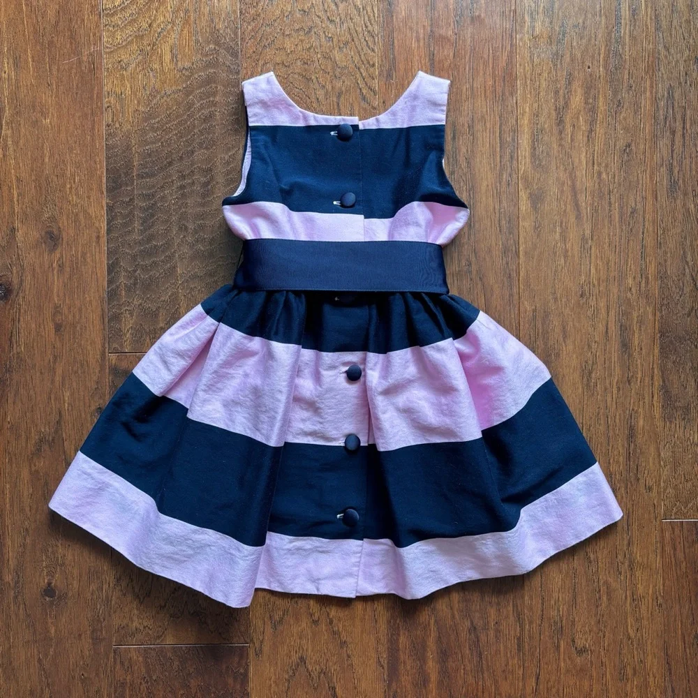 Ralph Lauren Baby Girl Navy Pink Stripe Dress | Size 18M